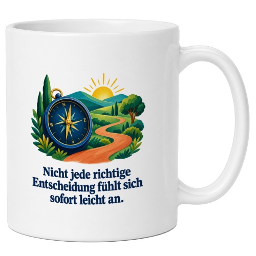 Tasse mit Spruch über Entscheidungen