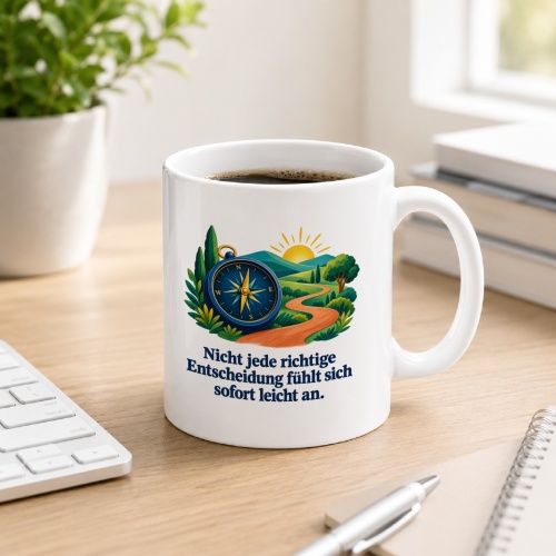 Tasse mit Spruch über Entscheidungen