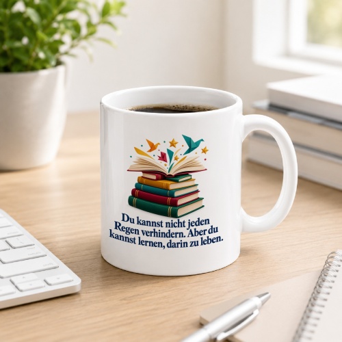 Tasse mit Spruch über Lernen