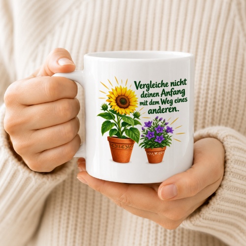 Tasse mit Spruch über Vergleichen