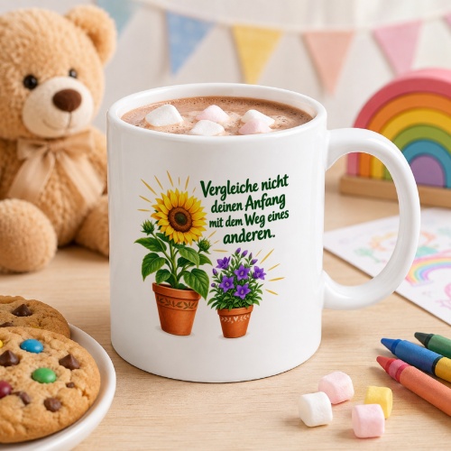 Tasse mit Spruch über Vergleichen