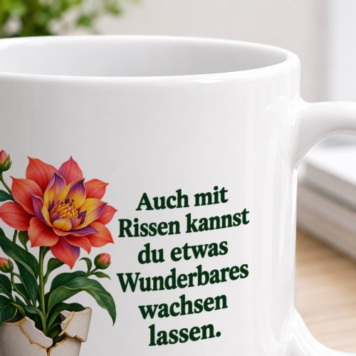 Tasse mit Spruch über Zuversicht