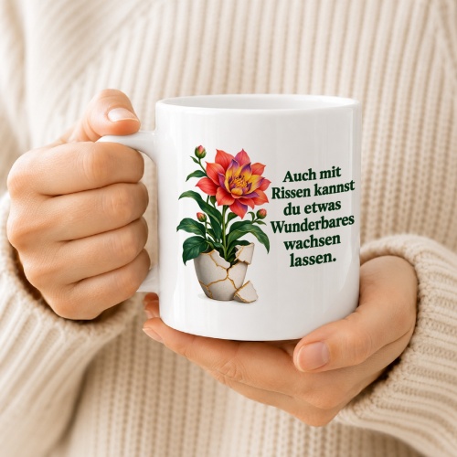 Tasse mit Spruch über Zuversicht