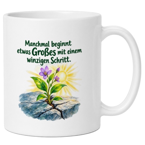 Tasse mit Spruch über Neubeginn