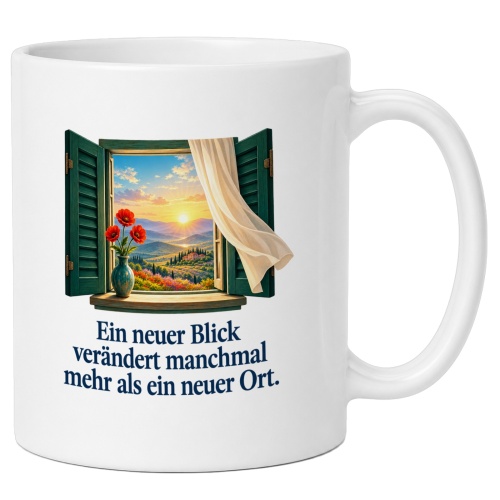 Tasse mit Spruch über neue Perspektiven
