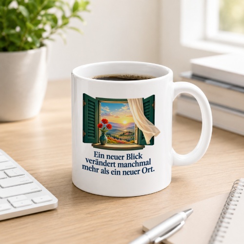 Tasse mit Spruch über neue Perspektiven