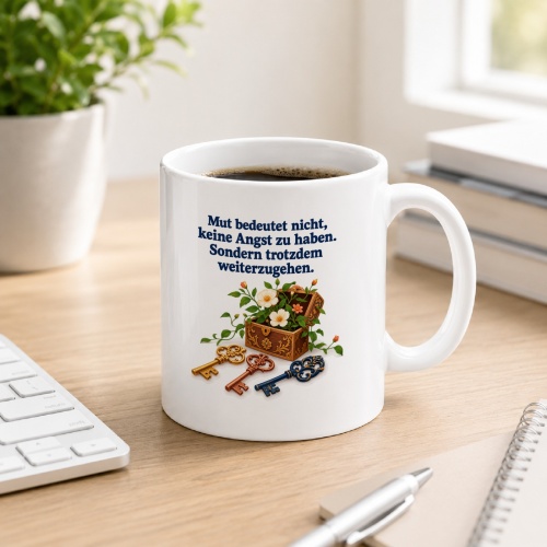 Tasse mit Spruch über Mut