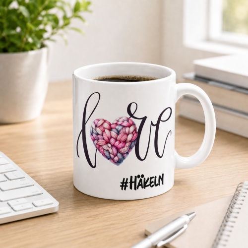 Tasse »love Herz #Häkeln«