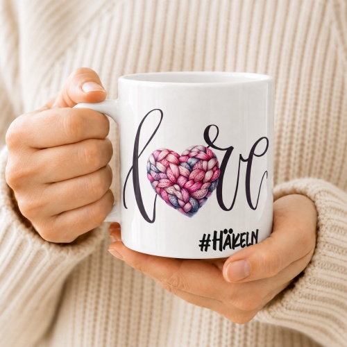 Tasse »love Herz #Häkeln«