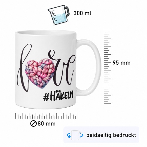 Tasse »love Herz #Häkeln«