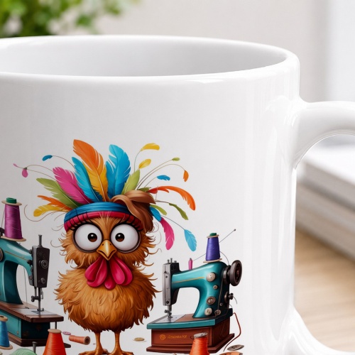 Tasse »Verrücktes Nähhuhn & Nähmaschinen«