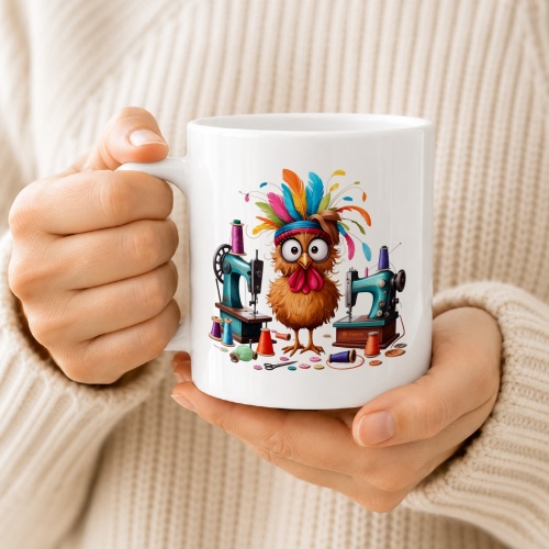 Tasse »Verrücktes Nähhuhn & Nähmaschinen«