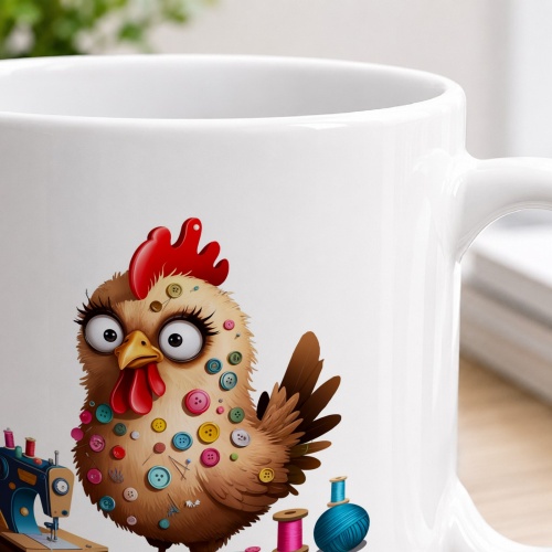 Tasse »Nähhuhn mit Knöpfen & Nähmaschine«