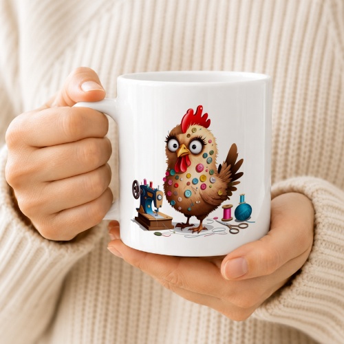 Tasse »Nähhuhn mit Knöpfen & Nähmaschine«