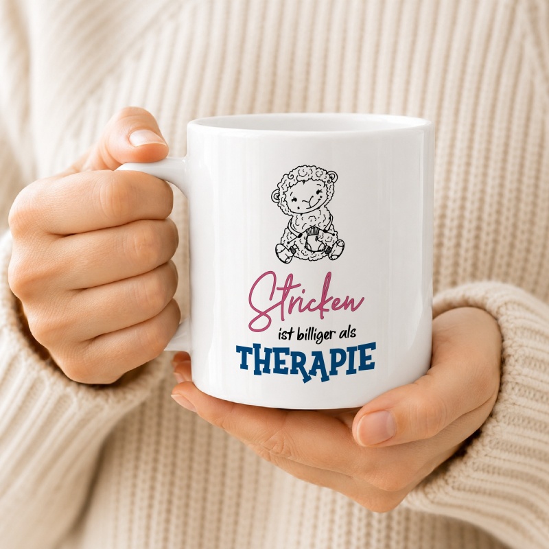 Tasse »Stricken ist billiger als Therapie« Kaffeetasse Geschenk