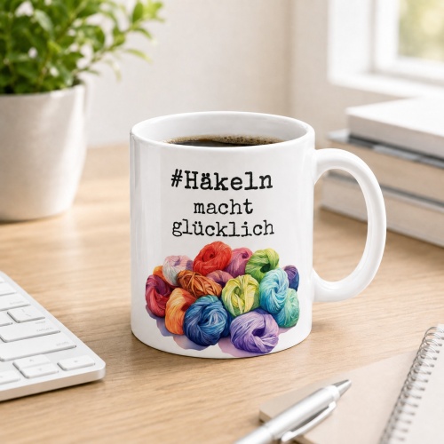 Tasse »#Häkeln macht glücklich«